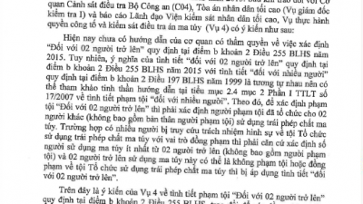 CÔNG VĂN SỐ 20/VKSTC-V4 HƯỚNG DẪN ÁP DỤNG TÌNH TIẾT PHẠM TỘI ĐỐI VỚI 02 NGƯỜI TRỞ LÊN