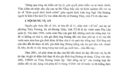 THÔNG BÁO SỐ 42/TB-VC2-HC RÚT KINH NGHIỆM VỀ KIỂM SÁT VIỆC GIẢI QUYẾT VỤ ÁN HÀNH CHÍNH