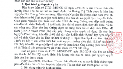 THÔNG BÁO RÚT KINH NGHIỆM VỀ VỤ ÁN “TRANH CHẤP CHIA TÀI SẢN KHI LY HÔN”