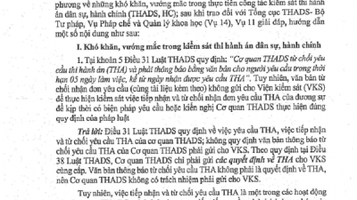 GIẢI ĐÁP, HƯỚNG DẪN VỀ KHÓ KHĂN, VƯỚNG MẮC TRONG CÔNG TÁC KIỂM SÁT THI HÀNH ÁN DÂN SỰ, HÀNH CHÍNH CỦA VIỆN KIỂM SÁT TỐI CAO