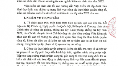 CÔNG VĂN SỐ 04/HD-VKSTC HƯỚNG DẪN CÔNG TÁC THỰC HÀNH QUYỀN CÔNG TỐ, KIỂM SÁT ĐIỀU TRA VÀ KIỂM SÁT XÉT XỬ SƠ THẨM ÁN MA TÚY NĂM 2022