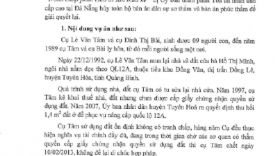 THÔNG BÁO RÚT KINH NGHIỆM VỤ ÁN TRANH CHẤP PHÂN CHIA DI SẢN THỪA KẾ