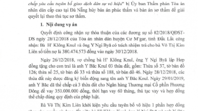 THÔNG BÁO RÚT KINH NGHIỆM VỤ ÁN TRANH CHẤP YÊU CẦU TUYÊN BỐ GIAO DỊCH DÂN SỰ VÔ HIỆU