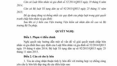 DỰ THẢO NGHỊ QUYẾT CỦA HỘI ĐỒNG THẨM PHÁN TÒA ÁN TỐI CAO HƯỚNG DẪN GIẢI QUYẾT TRANH CHẤP HÔN NHÂN VÀ GIA ĐÌNH