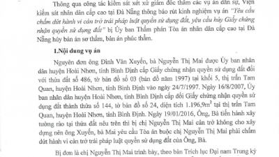 THÔNG BÁO RÚT KINH NGHIỆM VỤ ÁN “YÊU CẦU CHẤM DỨT HÀNH VI CẢN TRỞ TRÁI PHÁP LUẬT QUYỀN SỬ DỤNG ĐẤT, YÊU CẦU HỦY GIẤY CHỨNG NHẬN QUYỀN SỬ DỤNG ĐẤT” BỊ CẤP GIÁM ĐỐC THẨM HỦY ÁN