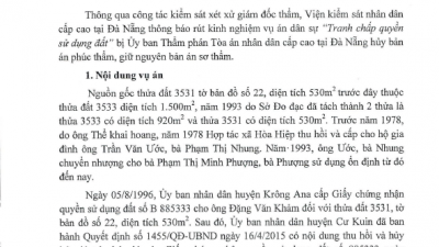 THÔNG BÁO RÚT KINH NGHIỆM VỤ ÁN DÂN SỰ BỊ CẤP GIÁM ĐỐC THẨM HỦY BÁN ÁN PHÚC THẨM