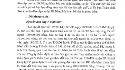 THÔNG BÁO SỐ 09/TB-VC2-V2 RÚT KINH NGHIỆM VỤ ÁN “YÊU CẦU HỦY KẾT QUẢ BÁN ĐẤU GIÁ VÀ HỦY HỢP ĐỒNG MUA BÁN TÀI SẢN BÁN ĐẤU GIÁ”