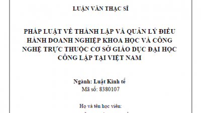 LUẬN VĂN THẠC SĨ: PHÁP LUẬT VỀ THÀNH LẬP VÀ QUẢN LÝ ĐIỀU HÀNH DOANH NGHIỆP KHOA HỌC VÀ CÔNG NGHỆ TRỰC THUỘC CƠ SỞ GIÁO DỤC ĐẠI HỌC CÔNG LẬP TẠI VIỆT NAM