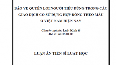 LUẬN ÁN TIẾN SĨ: BẢO VỆ QUYỀN LỢI NGƯỜI TIÊU DÙNG TRONG CÁC GIAO DỊCH CÓ SỬ DỤNG HỢP ĐỒNG THEO MẪU Ở VIỆT NAM HIỆN NAY