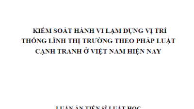 LUẬN ÁN TIẾN SĨ: KIỂM SOÁT HÀNH VI LẠM DỤNG VỊ TRÍ THỐNG LĨNH THỊ TRƯỜNG THEO PHÁP LUẬT CẠNH TRANH Ở VIỆT NAM HIỆN NAY