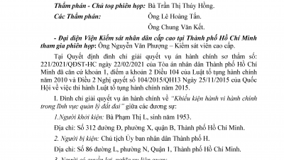 KINH NGHIỆM XÉT XỬ: QUYẾT ĐỊNH GIÁM ĐỐC THẨM HỦY QUYẾT ĐỊNH ĐÌNH CHỈ GIẢI QUYẾT VỤ ÁN HÀNH CHÍNH