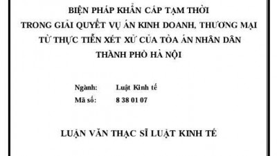 LUẬN VĂN THẠC SĨ: BIỆN PHÁP KHẨN CẤP TẠM THỜI TRONG GIẢI QUYẾT VỤ ÁN KINH DOANH, THƯƠNG MẠI TỪ THỰC TIỄN XÉT XỬ CỦA TÒA ÁN NHÂN DÂN THÀNH PHỐ HÀ NỘI